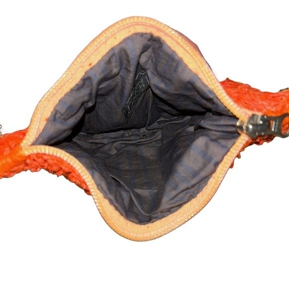 Jamin Puech Paris Hand Crocheted Raffia Straw Orange Zipper Pouch Bag Wallet - Picture 11 of 12